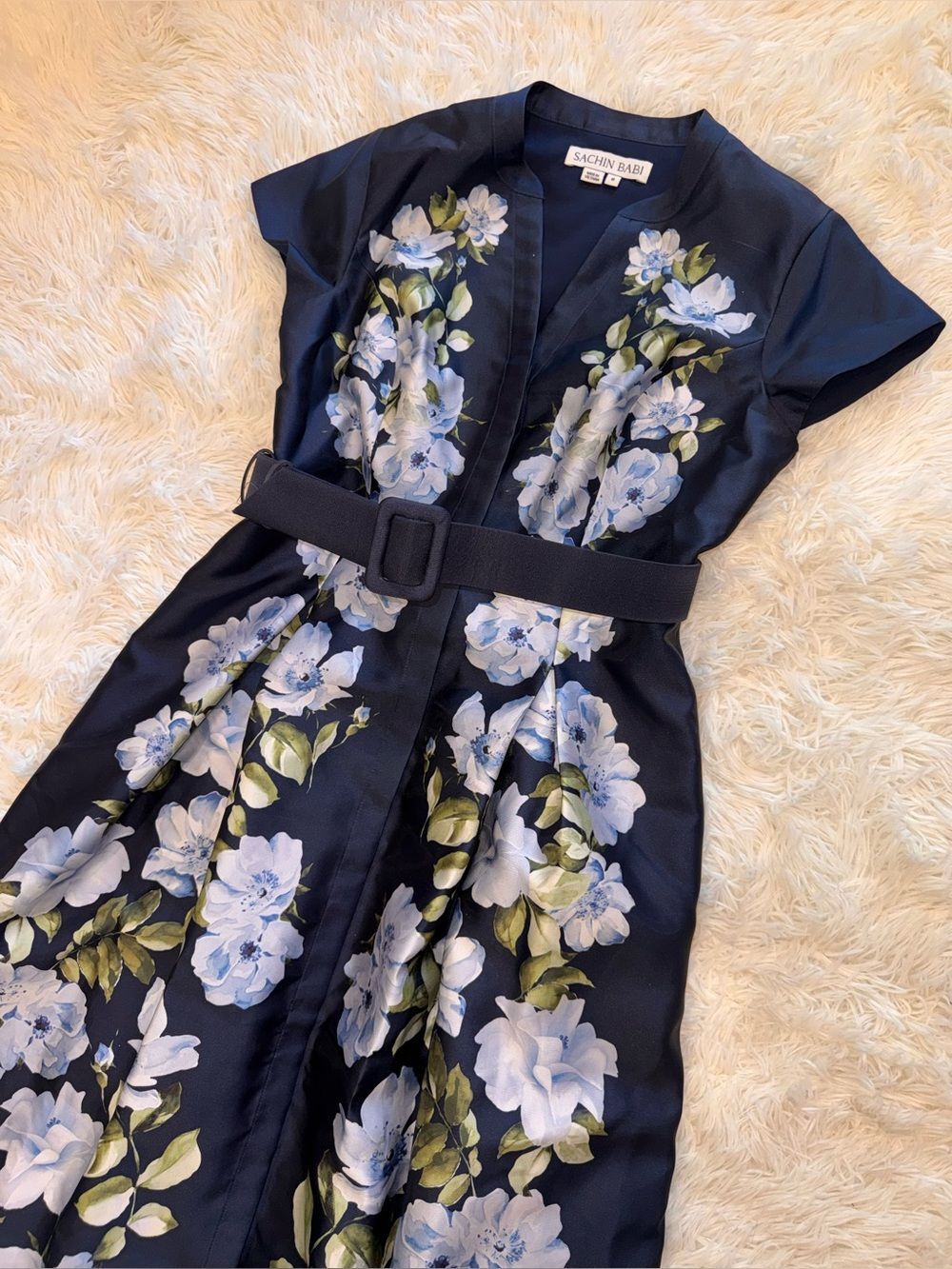NEW SACHIN BABI Marta Floral Mikado Belted Shirt Dress Gown Sz 10 - Picture 8 of 13